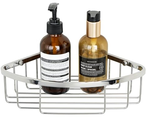 SAYAYO Corner Shower Caddy Chrome Bathroom Corner Shelves Shower Basket | SUS304 Stainless Steel Corner Shelf Shower Organiser Storage Wall Mounted, 185mm*275mm, 1 Pack