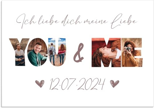 Pictalia - Personalisierte Bilderrahmen YOU & ME, Valentinstag, Geschenk Personalisiert, Familien geschenk, Hochzeitsgeschenk Personalisiert, Paar Geschenke, Rahmen A4, A3, A2, Anpassbarer Text