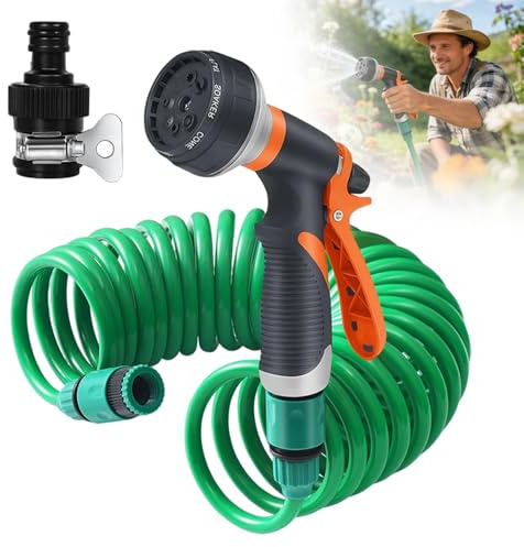Flexibler Gartenschlauch, 7.5M Wasserschlauch Dehnbar Flexibler Gartenschlauch, Spiralschlauch Komplett Set, Gartenschlauch Flexibel Wasserschlauch, für Autowäsche, Haustierdusche, Gartenarbeit, Grün