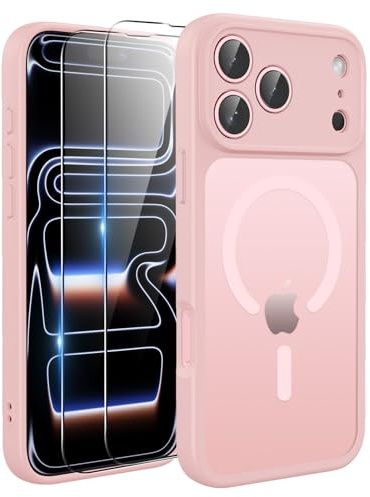 TQIAHF Cover Custodia Magnetica per iPhone 17 Pro, Rosa | 2 Pellicola Vetro Temperato Protezione Schermo Compatibile con Magsafe Militare Antiurto Sottile Opaca Telefono Case