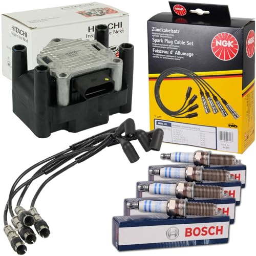 NGK Zündkabelsatz Kerzen+Spule | 44316 / Rc-VW1110 + 0242240665 2508425 (ZSE003) für Golf 6 1.2 Tsi