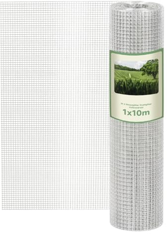 Drahtgitter Feinmaschig,1×10m wühlmausgitter für hochbeet,Maschenweite 6,3MM kaninchendraht,mäusegitter hochbeet,mäusedraht,mäusegitter hochbeet,Kaninchendraht aus Drahtgeflec (1×10M)