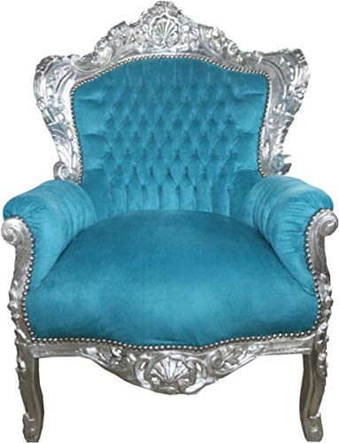 Casa Padrino Barock Sessel King Petrol Türkis/Silber - Barock Möbel im Antikstil