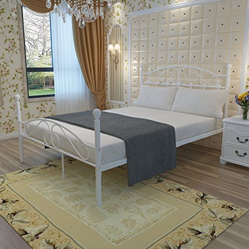 Panana 4FT6 Solid Metal Bed Frame with Headboard Double Bedstead Bedroom Furniture White (140 x 198 cm)