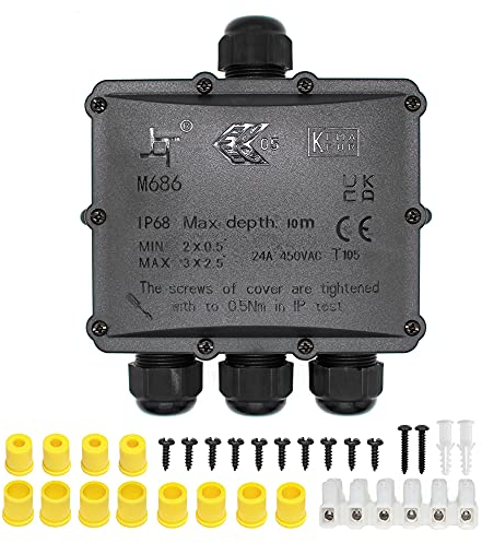 Abzweigdose, Verbindungsdose, HUYU 4 Wege Junction Box, IP68 Wasserdichte Verteilerdose, Kabelverbinder Aussen, Elektrischer Außenverteilerdose, Erdkabel Klemmdose, Kabeldurchmesser Ø 4mm-14mm, 4 Wege