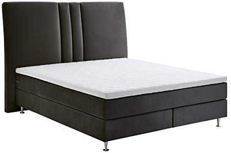 Atlantic Home Collection | Boxspringbett Rita 140x200 | mit 7-Zonen Taschenfederkernmatratze | Bezug in Samthaptik und gepolstertes Kopfteil | grau | Härtegrad H2