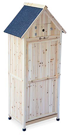 Gartenschrank aus Holz, Mimosa, Naturbelassen, L77xP54,5xH179cm, Holz Gartenhäuschen, Aufbewahrungsschrank, Werkzeugkasten