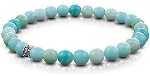 FABACH Amazonit Perlenarmband mit 6mm Edelstein-Perlen und 925 Sterling Silber Logo-Perle - Edles Naturstein Stretch-Armband für Damen (Türkis)