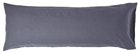 HOMESCAPES Luxury Soft Linen Body Pillowcase Plain Dark Grey Textured Natural French Flax Fibre Linen & Pure 100% Cotton Blend Charcoal Pillowcase, 136 cm Long
