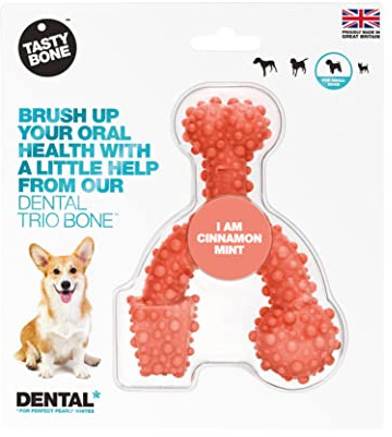 TastyBone TrioBone Dental Nylon Dog Chew Toy for Smal Dogs (Cinnamon Mint) - Strong Healthy Teeth & Gums, Indestructible for Aggressive Chewers, Everlasting Flavour, Made in the UK