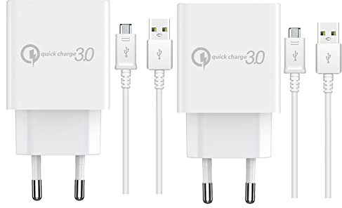 2X 18W Quick Charge Ladegerät mit 1,5?m Micro-USB Ladekabel – Schnellladeadapter für Samsung Galaxy, Smartphones und Tablets