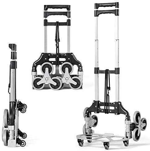 COSTWAY Carro de Carga con Ruedas Plegable Escalera Carretilla Escaleras Empuñadura Telescópica 68,5-106,5 cm,Carretilla de Mano Carga hasta 80kg,39x27 cm