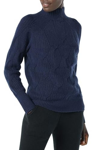 Amazon Essentials Damen Langarm-Pullover Für Den Winter, Soft-Touch-Zopfmuster Mit Trichterausschnitt, Marineblau, XL