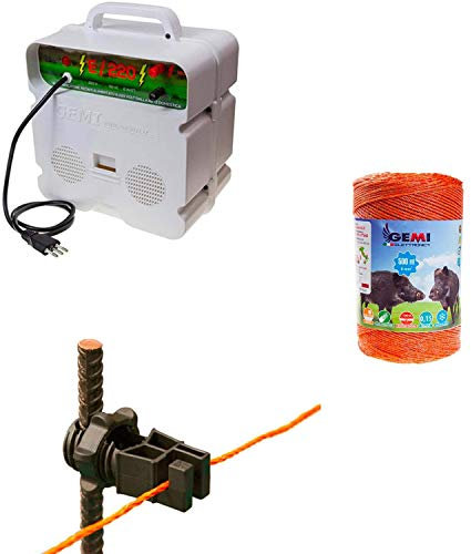 Recinto elettrico Kit per Uso professionale 1 x Elettrificatore 220V + 1 x Filo 500 mt 6 Mm² + 100 pz isolatori per paletti in ferro - Recinzione Elettrica Elettrica Per Cinghiali Mucche Cervi Istrici