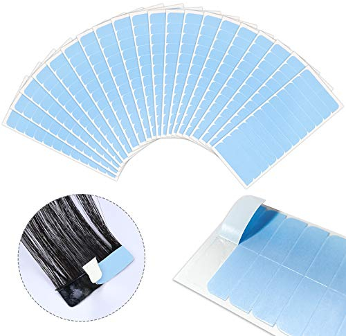 EBANKU 240 Stücke Ersatztapes für Tape In Hair Extensions Ersatztapes Klebestreifen Hohe Klebekraft Haar Klebeband für Haarverlängerungen Haareinschlag (Blau)