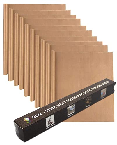 MR.R Paquete de 10 hojas de teflón PTFE de 30,5 x 40,6 cm transferencia de prensa de calor, papel antiadherente, reutilizable, resistente al calor, para máquinas de prensa de calor, grosor de 11 mm