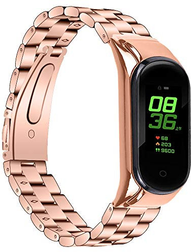 KangPlus Schmales Ersatz-Armband aus Metall, kompatibel mit Xiaomi Mi Band 4, Edelstahl-Armband, Ersatzarmband, verstellbar 14–20,3 cm, Rotgold