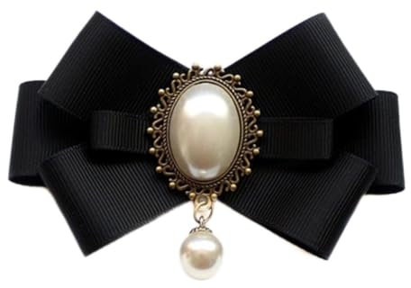 MYhose Cravate Perle Ruban Broche Épingle Noeud Papillon Vintage Collier Pré-Noué Bijoux Bowknot Cravate Negree F