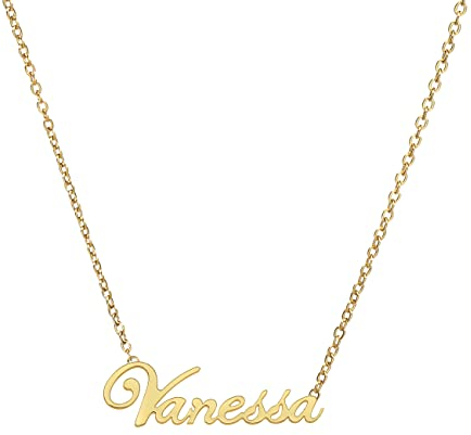 ANDANTE Premium Collection - Namenskette Vanessa 14K Gold Edelstahl Halskette Personalisierte Kette mit Namen - längenverstellbar 43 cm - 48 cm