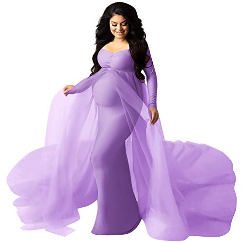 Odizli Maternity Dress Photoshoot Long Sleeve Off Shoulder Fitted Pregnancy Tulle Chiffon Wedding Mermaid Long Gown