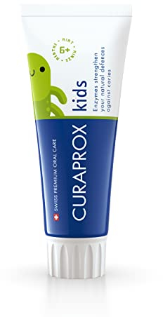 Curaprox Kinderzahnpasta - für Kinder ab 6 Jahren/Minzgeschmack/Stärkt Zahnschmelz und Zahnfleisch/Fluorid 1450ppm / 60ml / Hergestellt in der Schweiz