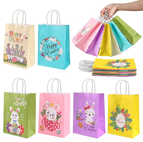KEELYY Ostertüten Geschenktüten Ostern,12 Bedruckte Tüten zu Ostern mit Hasen, Blumen und Küken - ideale Geschenkidee oder Oster Dekoration, Osternest zum Basteln und Verschenken