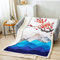 Homewish Bettdecke im Ukiyoe Stil Kawaii Kirschblüte Überwurfdecke japanischer Stil Plüschdecke Berg Fuji Meereswellen Fleecedecke Blumentinte und Wassermalerei Schlafzimmer Dekodecke, 150 x 200