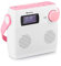 Auna Splash Shower Radio, DAB Radio, BT DAB+/UKW IPX4, DAB+ Radio with USB Port Headphone Jack USB-C Battery, Digital Radio, white-pink