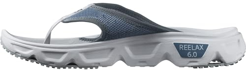 Salomon Reelax Break 6.0 Men's Recovery Flip Flops, Cushioned Stride, Seamless Foothold, and Lightweight, Blue Ashes, 9
