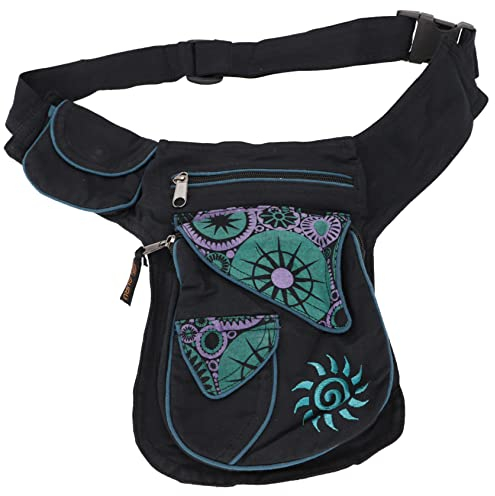 GURU SHOP Stoff Sidebag & Gürteltasche, Goa Hüfttasche, Bauchtasche - Schwarz/lila, Unisex - Erwachsene, Baumwolle, 25x20x10 cm