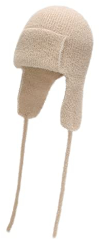 ZLYC Damen Winter Fliegermütze Trappermütze Strickmütze Beanie Warme Ski Mütze(Einfaches Beige)