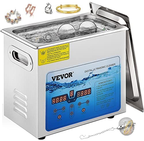 VEVOR Limpiador Ultrasónico Digital 6 L, Máquina de Limpieza de Joyas 180 W, Acero Inoxidable SUS 304 Limpiador Ultrasónico Profesional 36 KHz ~ 40 KHz con 3 Transductores Avanzados para Industria