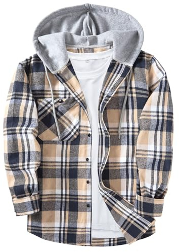 ZITY Men's Flannel Hoodie Shirts Casual Button Down Long Sleeve Plaid Shirt