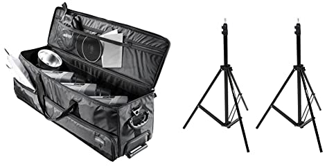 Walimex 15122 Studio-Trolley XL (inkl. ausziehbarem Trolleygriff, gepolsterten Schultergurt, Variabler Inneneinteilung), Schwarz & Amazon Basics - Kamera - Beleuchtungsstativ, 2,04 m, 2er-Pack