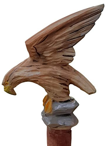 Jagd-Schnitzerei Peter Wanderstock Holz, Marschierer mit geschnitztem landenden Adler 98-170 cm „GRAVUR BIS ZU 15 ZEICHEN IM PREIS ENTHALTEN“