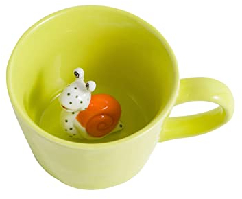 DIHOclub Keramiktasse mit Schneckenmotiv, versteckter 3D-Tier-Innenbecher, Garten-Serie, handgefertigte Schneckenfigur (Apfelgrün)