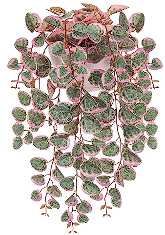Briful Faux Hanging Plants 17'' Artificial String of Heart Vines with Semicircle Wall Mount Planter Fake Draping Plants for Home Office Room Shelf Wall Hanging Decor