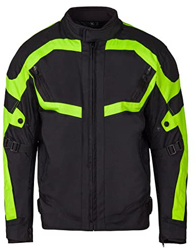 URBAN 5884 Chaqueta de Moto de Cordura para Hombre, Impermeable y Cortaviento, Chaqueta Moto Hombre 4 Estaciones con Forro Térmico Extraíble, Protecciones Homologadas CE, Negro/Amarillo, S