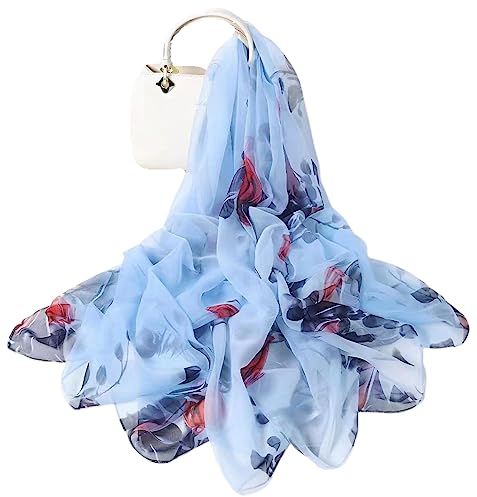 MAIRY Schal Damen Blau Schals und Tücher Stola mit Pflanzen leichte Polyester Stola perfekt für Frühling und Sommer DE180250