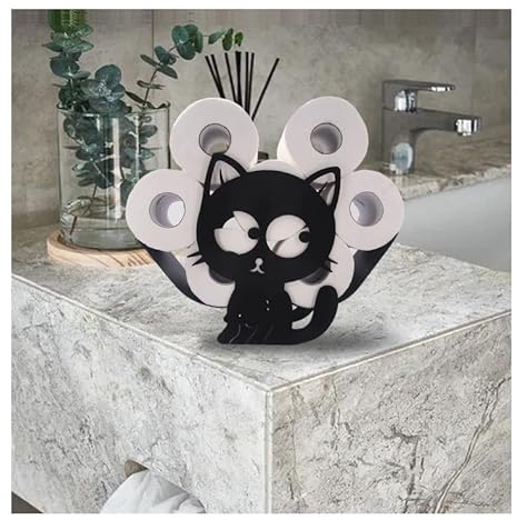 Omuotaut Toilettenpapierhalter Katze Schwarz Metall Wandmontage Toilettenpapierständer für sieben Rollen