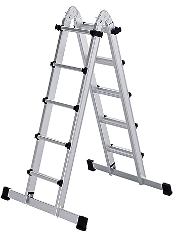 PROREGAL Teleskopleiter | 4-teilig | mit Traverse | 4x5 Sprossen | Leiter, Teleskopleiter, Trittleiter, Bockleiter, Sprossen-Doppelleiter