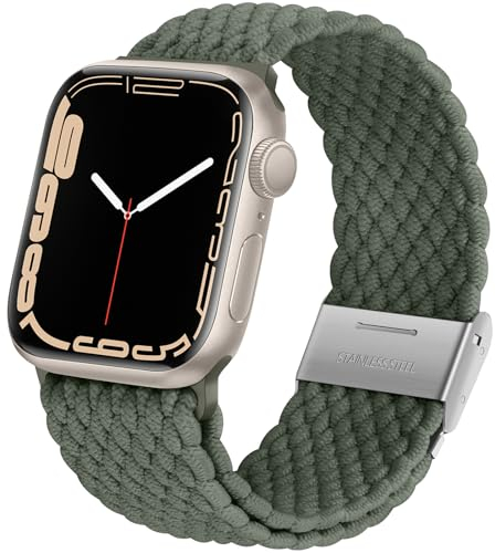 Anlinser Kompatibel mit Apple Watch Armband 49mm 46mm 45mm 44mm 42mm, Elastische Ersatzarmband mit Einstellbarer Schnalle Kompatibel mit Apple Watch Ultra 2/Ultra SE Serie 10 9 8 7-1, Grün