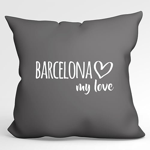 Huuraa Kissen Barcelona My Love Deko Zierkissenbezug 40x40cm Steel Grey für alle Fans von Barcelona Spanien Geschenk Idee für Freunde und Familie