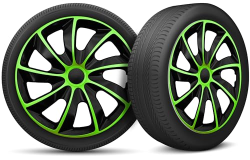 Radkappen 16 Zoll Radzierblenden 4er Set passend für alle Stahlfelgen - Einstellbarer Sicherungsring - Schwarz Grün