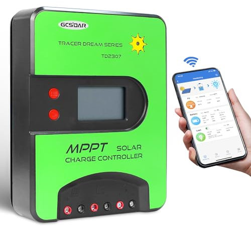 GCSOAR 30A Solarladeregler, 12 V/24 V, automatischer maximaler PV 75V Laderegler, eingebauter WLAN-Adapter mit LCD-Display für gelversiegelte Immersions-AGM- und Li-Ion-Batterien (WIFI)