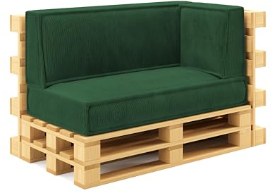 chilly pilley® Palettenkissen Palettenauflagen aus Cord für EU-Paletten - Abnehmbarer Bezug - Sitzkissen - Rückenlehnenkissen viele Farben (3er Set, Dunkelgrün)