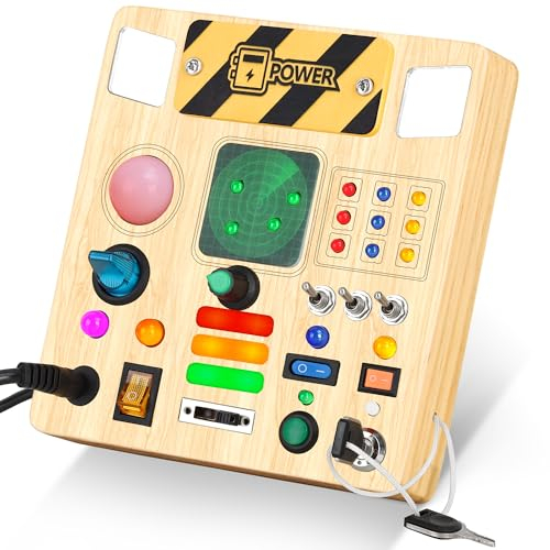 Montessori Busy Board Activity Board ab 1 Jahr Holzspielzeug mit 12Schalter 23LED Montessori Lichtschalterspielzeug Ab 1+ Jahr Baby Autofahrt Kinder Reisespiele für Babys&Kleinkinder ab 1 2 3 4 Jahre