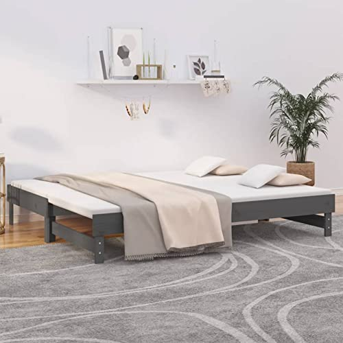 DJEKA Tagesbett Ausziehbar 2X(90x200) cm Jugendbett Grau-44 Mit Ausziehbett Aus Holz Sofabett Schlafsofa Massivholz Kiefer