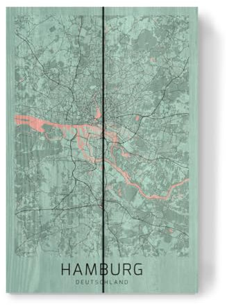 artboxONE Holzbild 30x20 cm Städte/Hamburg Stadt Map Hamburg von Künstler Webwald