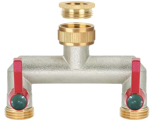iBamso 2-Wege Verteiler, 3/4 Zoll Wasserverteiler 2-Wege aus vernickeltem Messing, zum Anschluss 2 Geräten Gartenschlauch Adapter Verlängerter Griff, für Garten Bewässerung Küche Wasserhahn